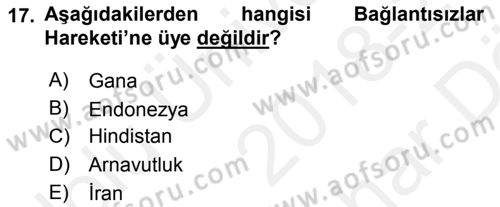 Gelişmekte Olan Ülkelerde Siyaset Dersi 2018 - 2019 Yılı (Vize) Ara Sınav Soruları 17. Soru
