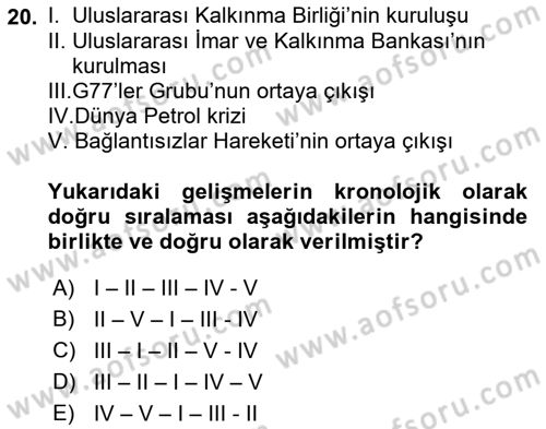 Gelişmekte Olan Ülkelerde Siyaset Dersi 2018 - 2019 Yılı (Vize) Ara Sınav Soruları 20. Soru