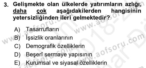 Gelişmekte Olan Ülkelerde Siyaset Dersi 2018 - 2019 Yılı (Vize) Ara Sınav Soruları 3. Soru