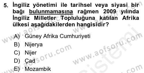 Gelişmekte Olan Ülkelerde Siyaset Dersi 2018 - 2019 Yılı (Vize) Ara Sınav Soruları 5. Soru