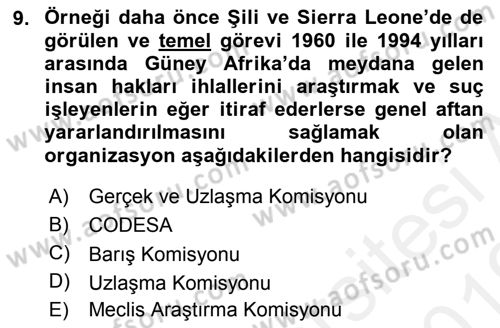Gelişmekte Olan Ülkelerde Siyaset Dersi 2018 - 2019 Yılı (Vize) Ara Sınav Soruları 9. Soru