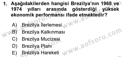 Gelişmekte Olan Ülkelerde Siyaset Dersi 2018 - 2019 Yılı Yaz Okulu Sınav Soruları 1. Soru