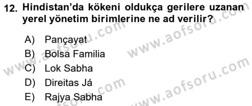 Gelişmekte Olan Ülkelerde Siyaset Dersi 2018 - 2019 Yılı Yaz Okulu Sınav Soruları 12. Soru