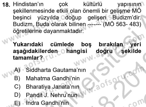 Gelişmekte Olan Ülkelerde Siyaset Dersi 2018 - 2019 Yılı Yaz Okulu Sınav Soruları 18. Soru