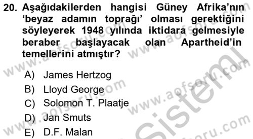 Gelişmekte Olan Ülkelerde Siyaset Dersi 2018 - 2019 Yılı Yaz Okulu Sınav Soruları 20. Soru