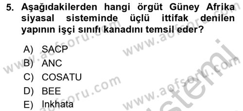 Gelişmekte Olan Ülkelerde Siyaset Dersi 2018 - 2019 Yılı Yaz Okulu Sınav Soruları 5. Soru