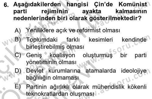 Gelişmekte Olan Ülkelerde Siyaset Dersi 2018 - 2019 Yılı Yaz Okulu Sınav Soruları 6. Soru