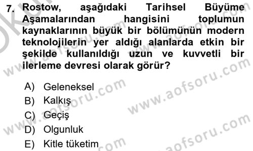 Gelişmekte Olan Ülkelerde Siyaset Dersi 2018 - 2019 Yılı Yaz Okulu Sınav Soruları 7. Soru