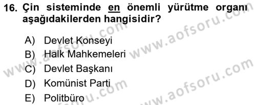 Gelişmekte Olan Ülkelerde Siyaset Dersi 2020 - 2021 Yılı Yaz Okulu Sınav Soruları 16. Soru