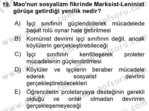 Gelişmekte Olan Ülkelerde Siyaset Dersi 2020 - 2021 Yılı Yaz Okulu Sınav Soruları 19. Soru