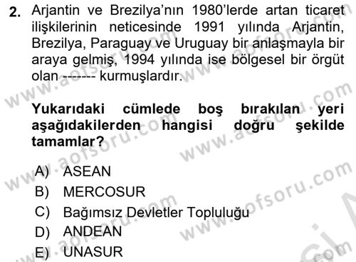 Gelişmekte Olan Ülkelerde Siyaset Dersi 2020 - 2021 Yılı Yaz Okulu Sınav Soruları 2. Soru