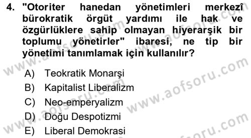 Gelişmekte Olan Ülkelerde Siyaset Dersi 2020 - 2021 Yılı Yaz Okulu Sınav Soruları 4. Soru