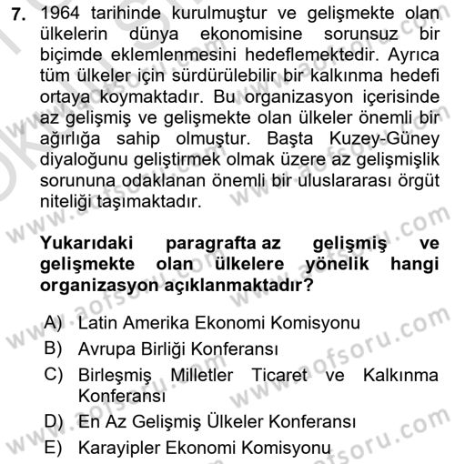 Gelişmekte Olan Ülkelerde Siyaset Dersi 2020 - 2021 Yılı Yaz Okulu Sınav Soruları 7. Soru