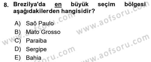Gelişmekte Olan Ülkelerde Siyaset Dersi 2020 - 2021 Yılı Yaz Okulu Sınav Soruları 8. Soru