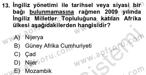 Gelişmekte Olan Ülkelerde Siyaset Dersi 2021 - 2022 Yılı (Vize) Ara Sınav Soruları 13. Soru