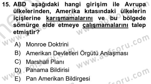 Gelişmekte Olan Ülkelerde Siyaset Dersi 2021 - 2022 Yılı (Vize) Ara Sınav Soruları 15. Soru