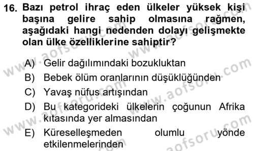 Gelişmekte Olan Ülkelerde Siyaset Dersi 2021 - 2022 Yılı (Vize) Ara Sınav Soruları 16. Soru