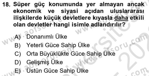 Gelişmekte Olan Ülkelerde Siyaset Dersi 2021 - 2022 Yılı (Vize) Ara Sınav Soruları 18. Soru