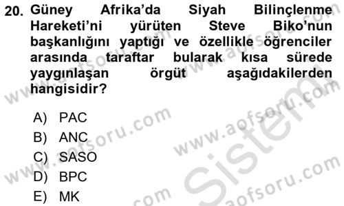 Gelişmekte Olan Ülkelerde Siyaset Dersi 2021 - 2022 Yılı (Vize) Ara Sınav Soruları 20. Soru