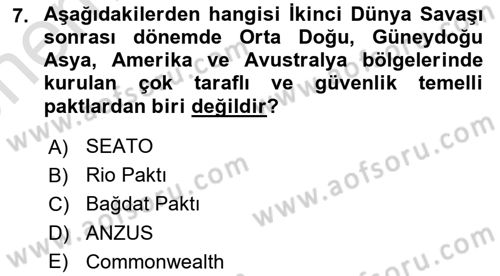 Gelişmekte Olan Ülkelerde Siyaset Dersi 2021 - 2022 Yılı (Vize) Ara Sınav Soruları 7. Soru