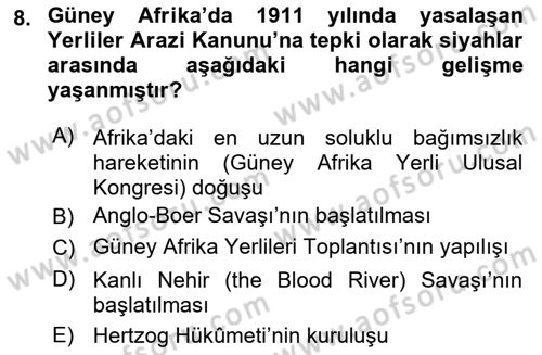 Gelişmekte Olan Ülkelerde Siyaset Dersi 2021 - 2022 Yılı (Vize) Ara Sınav Soruları 8. Soru