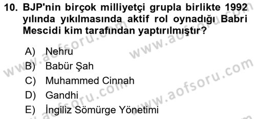 Gelişmekte Olan Ülkelerde Siyaset Dersi 2021 - 2022 Yılı (Final) Dönem Sonu Sınav Soruları 10. Soru