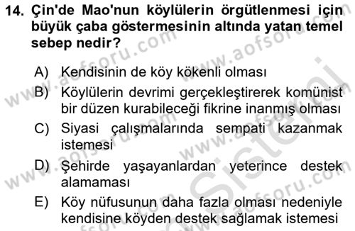 Gelişmekte Olan Ülkelerde Siyaset Dersi 2021 - 2022 Yılı (Final) Dönem Sonu Sınav Soruları 14. Soru