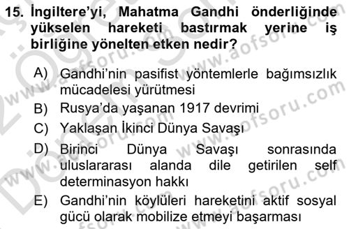 Gelişmekte Olan Ülkelerde Siyaset Dersi 2021 - 2022 Yılı (Final) Dönem Sonu Sınav Soruları 15. Soru