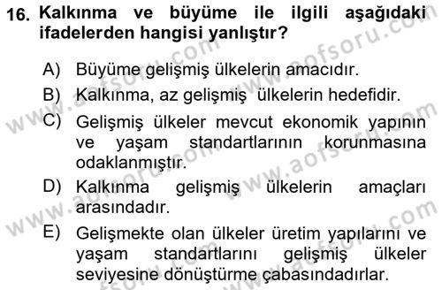 Gelişmekte Olan Ülkelerde Siyaset Dersi 2021 - 2022 Yılı (Final) Dönem Sonu Sınav Soruları 16. Soru