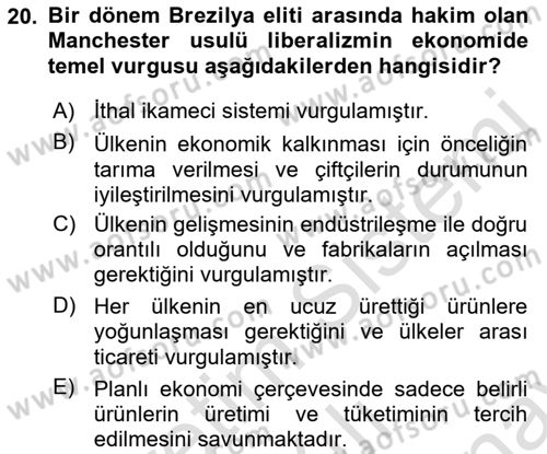 Gelişmekte Olan Ülkelerde Siyaset Dersi 2021 - 2022 Yılı (Final) Dönem Sonu Sınav Soruları 20. Soru