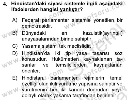 Gelişmekte Olan Ülkelerde Siyaset Dersi 2021 - 2022 Yılı (Final) Dönem Sonu Sınav Soruları 4. Soru