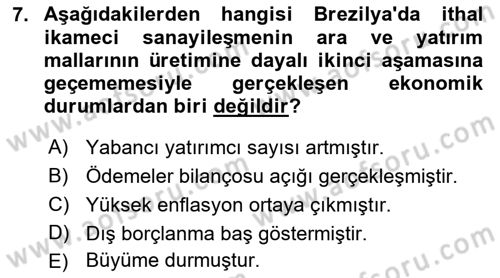 Gelişmekte Olan Ülkelerde Siyaset Dersi 2021 - 2022 Yılı (Final) Dönem Sonu Sınav Soruları 7. Soru