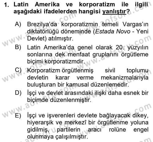 Gelişmekte Olan Ülkelerde Siyaset Dersi 2021 - 2022 Yılı Yaz Okulu Sınav Soruları 1. Soru