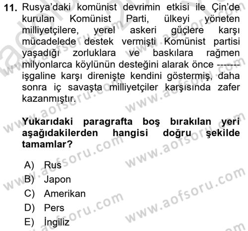 Gelişmekte Olan Ülkelerde Siyaset Dersi 2021 - 2022 Yılı Yaz Okulu Sınav Soruları 11. Soru