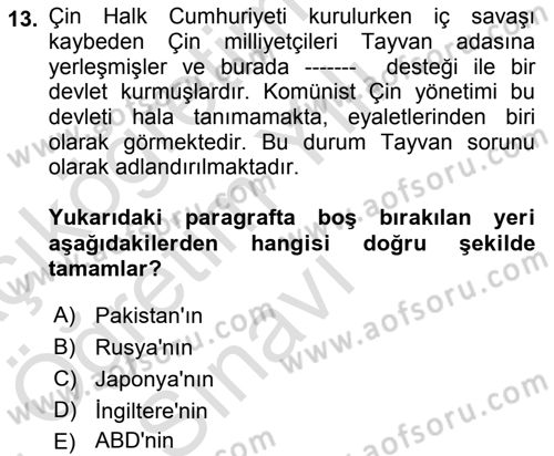 Gelişmekte Olan Ülkelerde Siyaset Dersi 2021 - 2022 Yılı Yaz Okulu Sınav Soruları 13. Soru