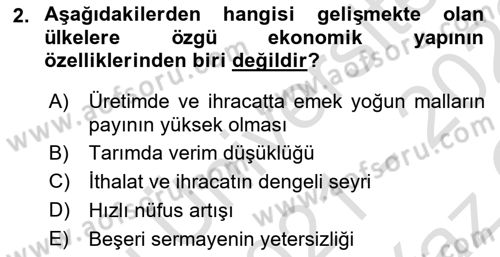 Gelişmekte Olan Ülkelerde Siyaset Dersi 2021 - 2022 Yılı Yaz Okulu Sınav Soruları 2. Soru