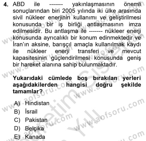 Gelişmekte Olan Ülkelerde Siyaset Dersi 2021 - 2022 Yılı Yaz Okulu Sınav Soruları 4. Soru