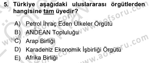 Gelişmekte Olan Ülkelerde Siyaset Dersi 2021 - 2022 Yılı Yaz Okulu Sınav Soruları 5. Soru