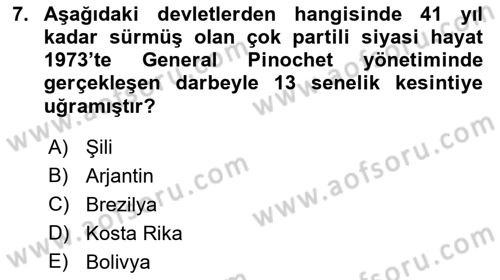 Gelişmekte Olan Ülkelerde Siyaset Dersi 2021 - 2022 Yılı Yaz Okulu Sınav Soruları 7. Soru