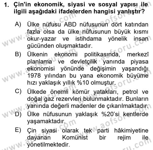 Gelişmekte Olan Ülkelerde Siyaset Dersi 2022 - 2023 Yılı Yaz Okulu Sınav Soruları 1. Soru