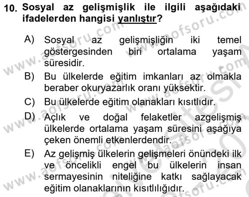 Gelişmekte Olan Ülkelerde Siyaset Dersi 2022 - 2023 Yılı Yaz Okulu Sınav Soruları 10. Soru