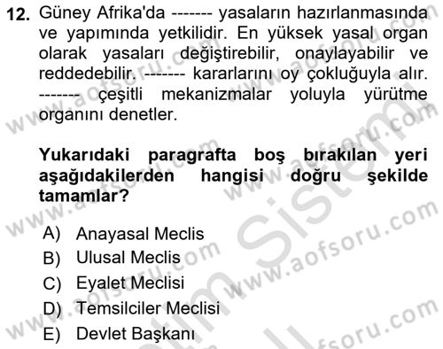 Gelişmekte Olan Ülkelerde Siyaset Dersi 2022 - 2023 Yılı Yaz Okulu Sınav Soruları 12. Soru
