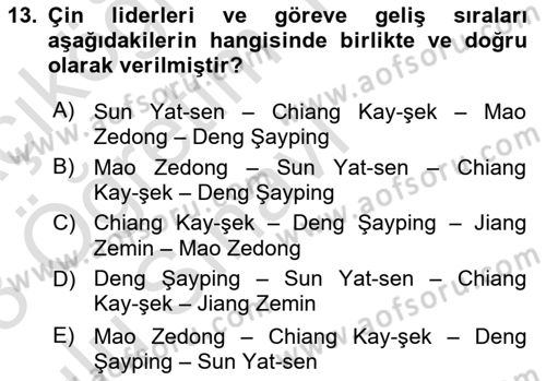 Gelişmekte Olan Ülkelerde Siyaset Dersi 2022 - 2023 Yılı Yaz Okulu Sınav Soruları 13. Soru