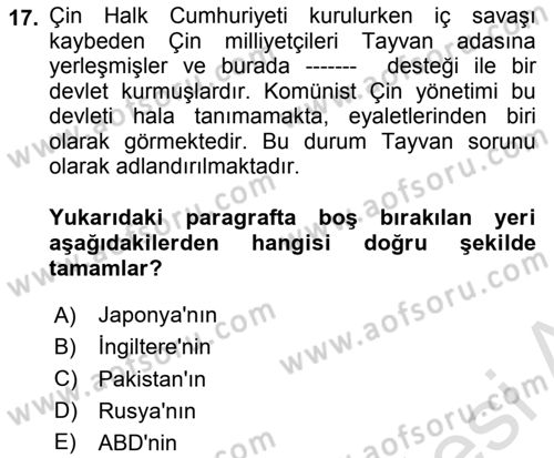 Gelişmekte Olan Ülkelerde Siyaset Dersi 2022 - 2023 Yılı Yaz Okulu Sınav Soruları 17. Soru