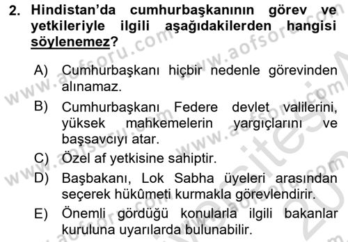 Gelişmekte Olan Ülkelerde Siyaset Dersi 2022 - 2023 Yılı Yaz Okulu Sınav Soruları 2. Soru