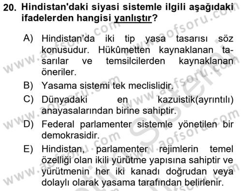 Gelişmekte Olan Ülkelerde Siyaset Dersi 2022 - 2023 Yılı Yaz Okulu Sınav Soruları 20. Soru