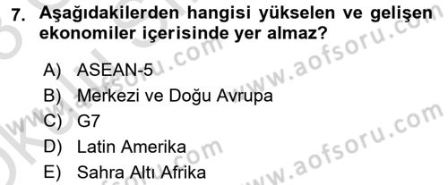 Gelişmekte Olan Ülkelerde Siyaset Dersi 2022 - 2023 Yılı Yaz Okulu Sınav Soruları 7. Soru