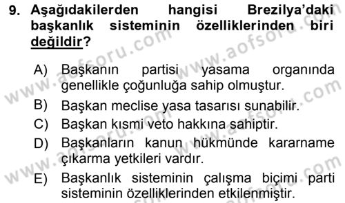 Gelişmekte Olan Ülkelerde Siyaset Dersi 2022 - 2023 Yılı Yaz Okulu Sınav Soruları 9. Soru