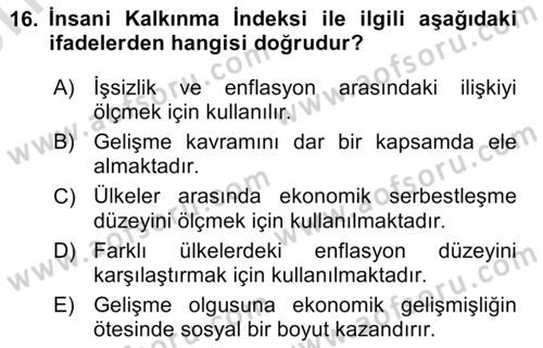 Gelişmekte Olan Ülkelerde Siyaset Dersi 2023 - 2024 Yılı (Vize) Ara Sınav Soruları 16. Soru