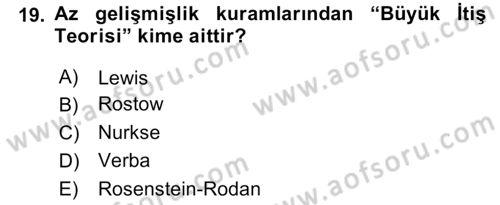 Gelişmekte Olan Ülkelerde Siyaset Dersi 2023 - 2024 Yılı (Vize) Ara Sınav Soruları 19. Soru